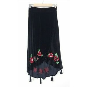 ZARA velvet floral hi-lo skirt
